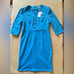 Grace Karin Blue Long Sleeve Dress with Button Accents